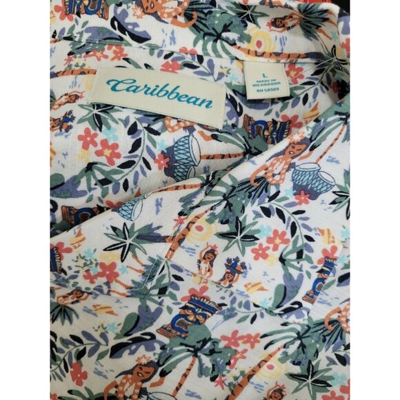 Caribbean Men's Shirt Size L  Hawaiian Palm Tree short sleeve Button Up NWT 37 - Picture 6 of 10